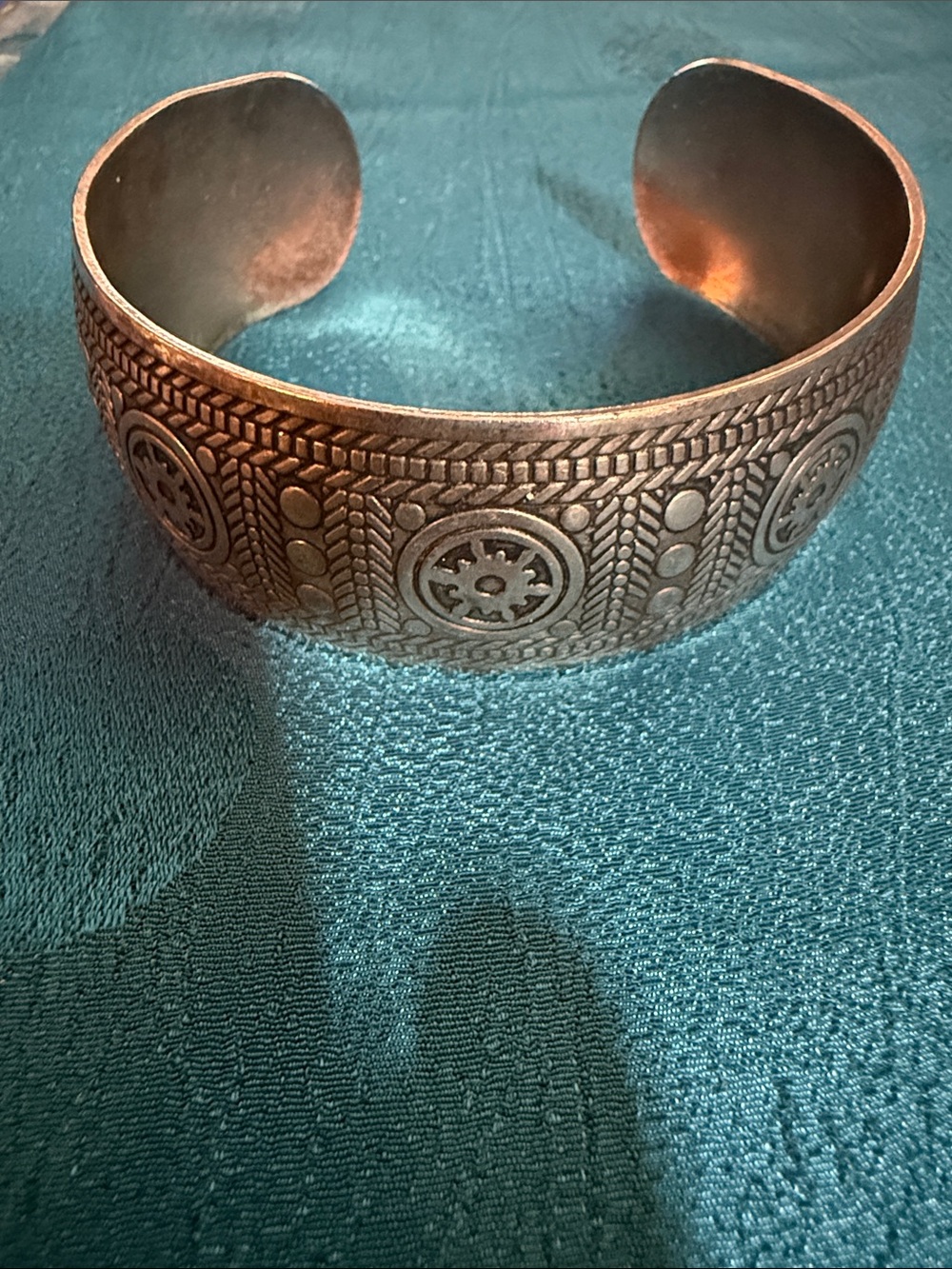 Handcrafted Antique-Style Copper Cuff Bracelet - Ornate Pattern